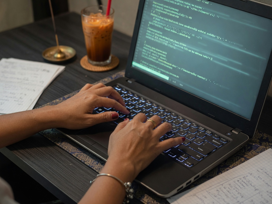 AI that operates on your files and systems — a terminal session close-up, hands on keyboard